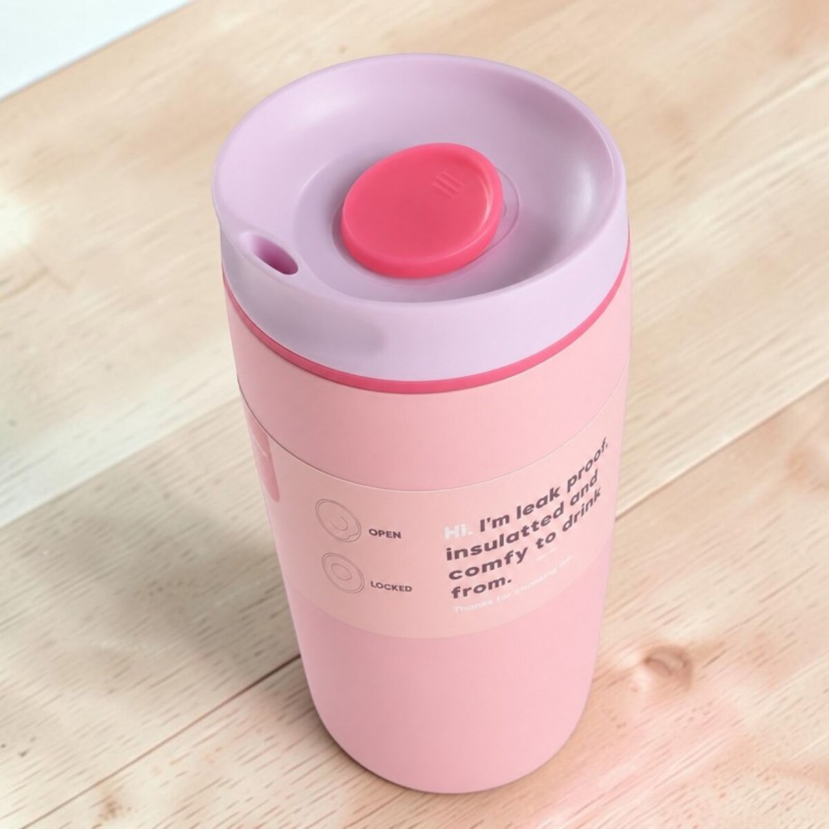 POJEMNY KUBEK TERMICZNY 340 ml TERMOS zamykany, jasnoróżowy CUP32