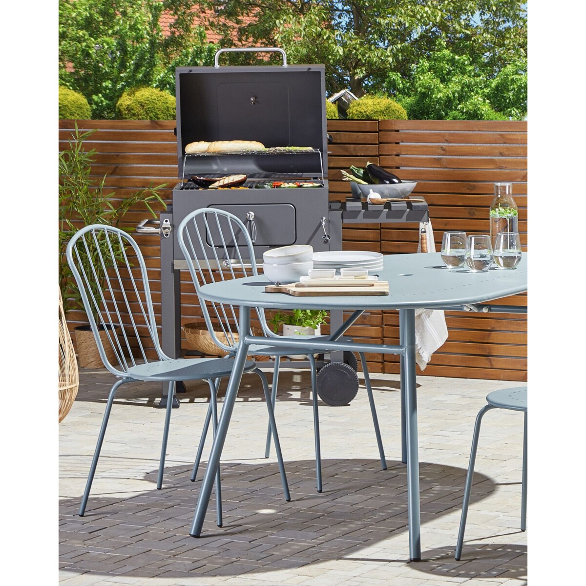 Zestaw 4 krzeseł ogrodowych metalowy jasnoniebieski CALVI