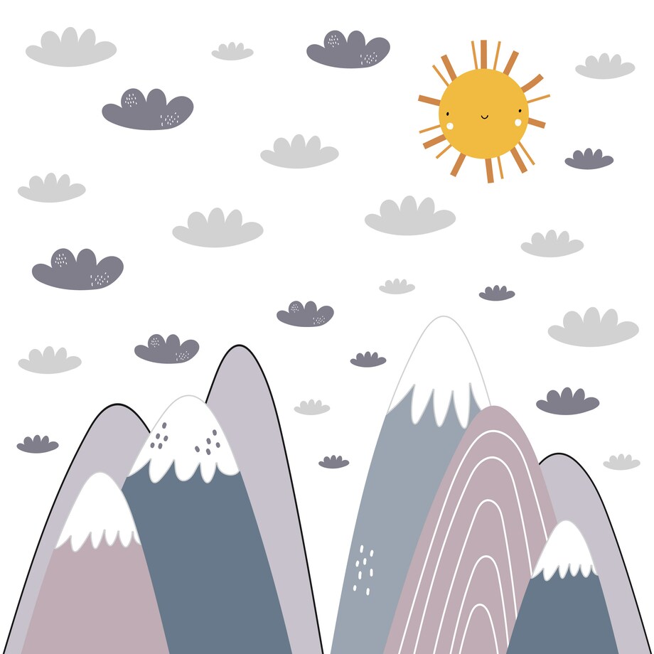 NAKLEJKI NA ŚCIANĘ DLA DZIECI FIOLETOWE GÓRY STYL SKANDYNAWSKI ZESTAW