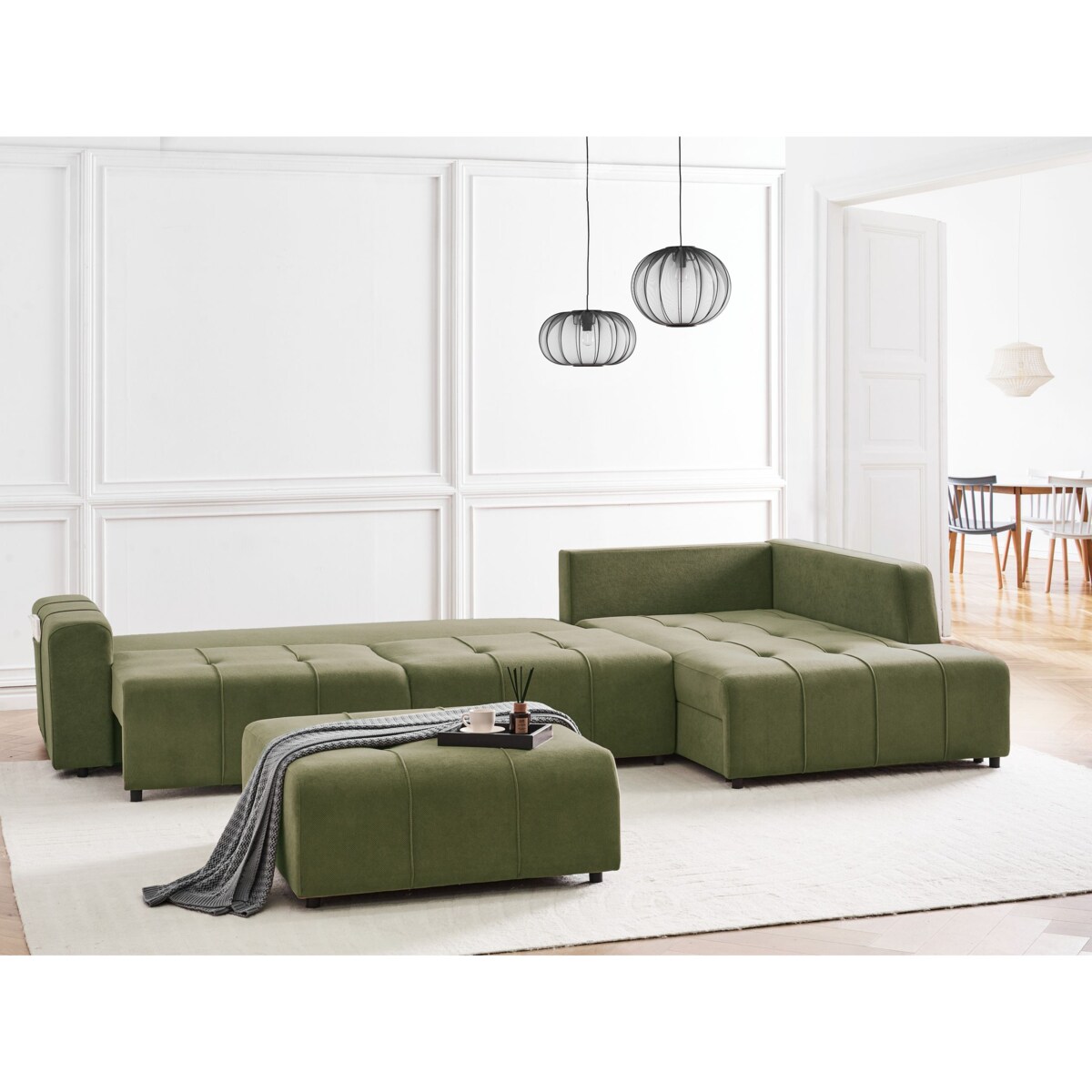 Narożnik rozkładany INNVIK Zielony dla 4 osób Lewostronny