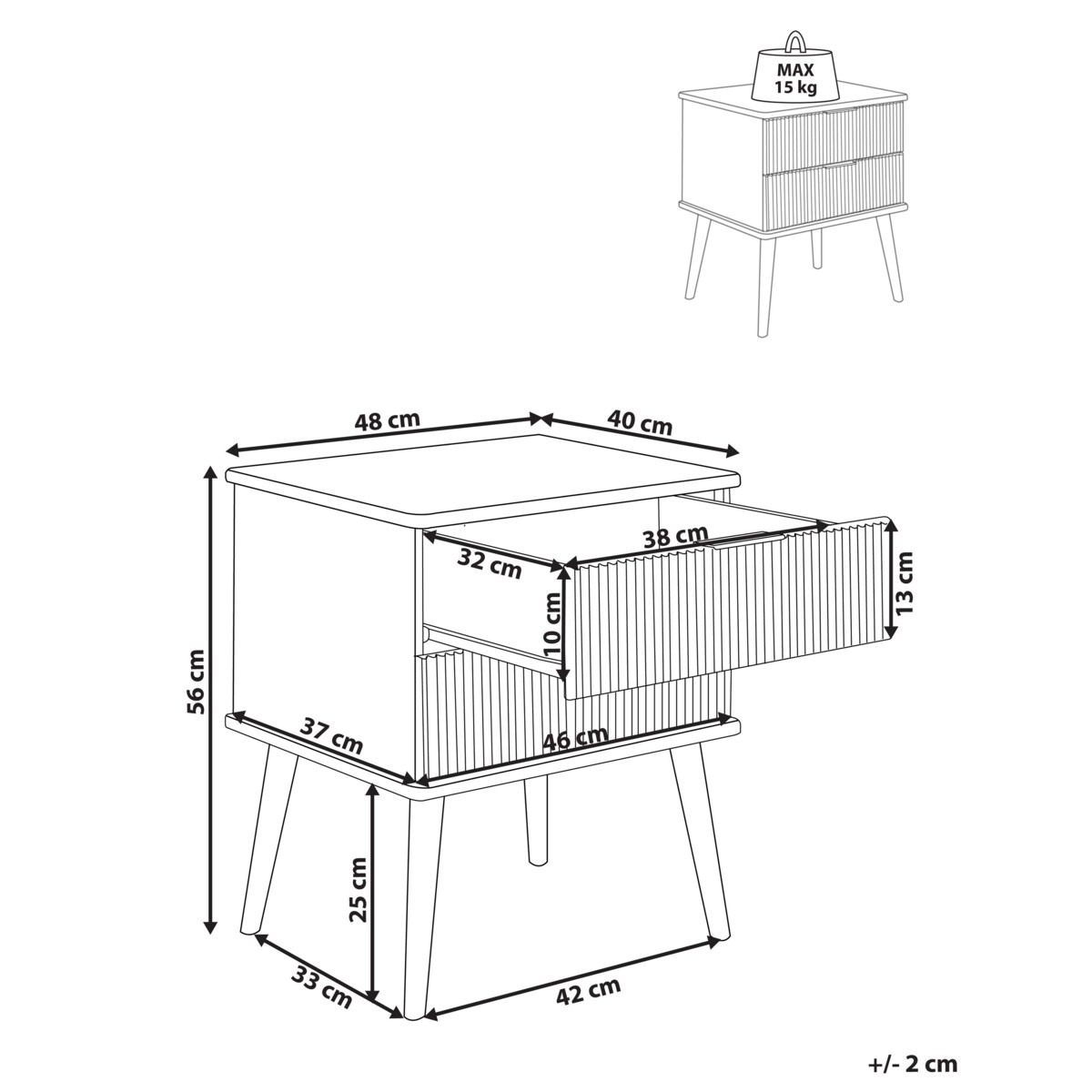 Szafka nocna 2 szuflady TIMMINS Drewno sosnowe Brązowy
