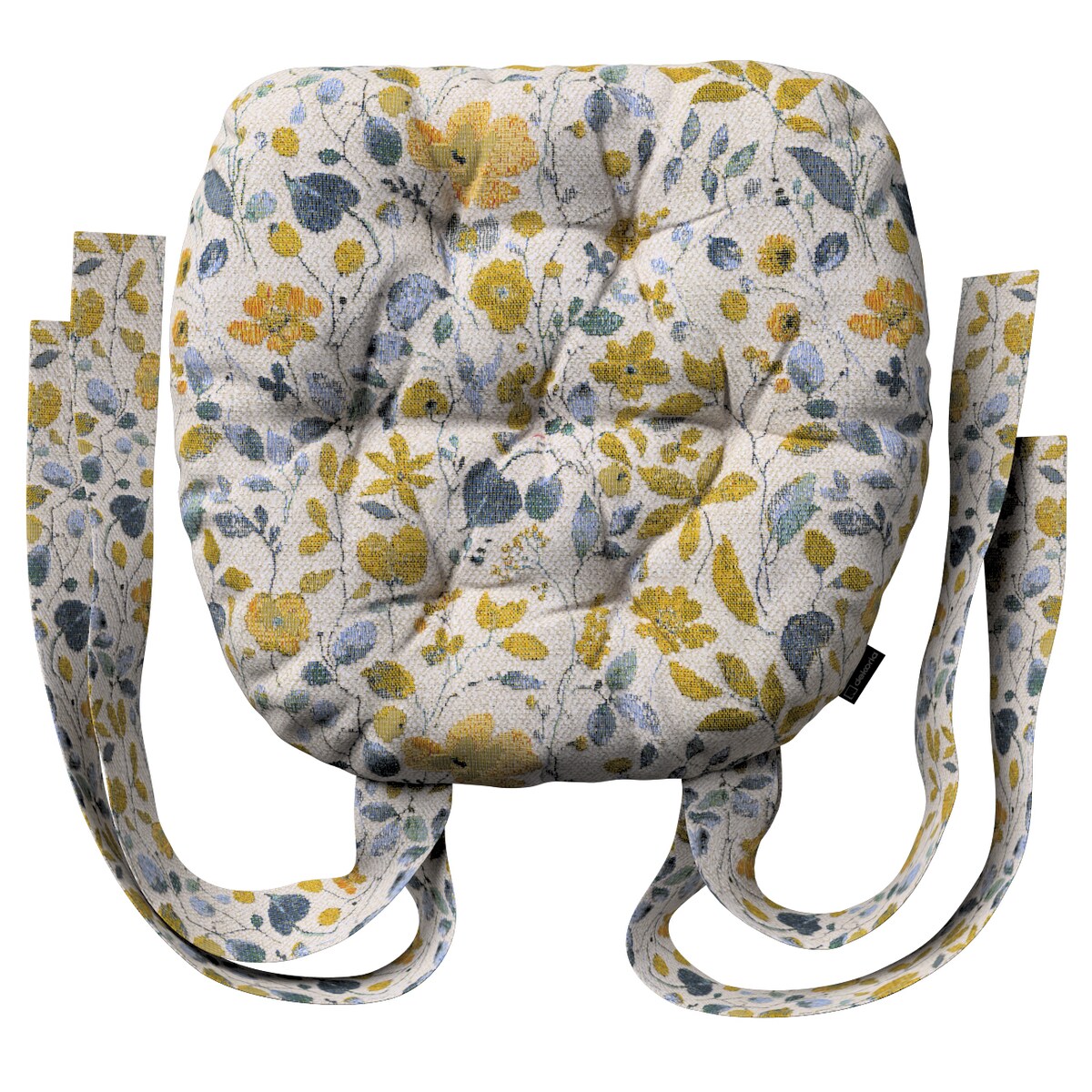 Poduszka na krzesło Marcin, żółto-niebieskie kwiaty na kremowym tle, 40 x 37 x 8 cm, Cosy Home