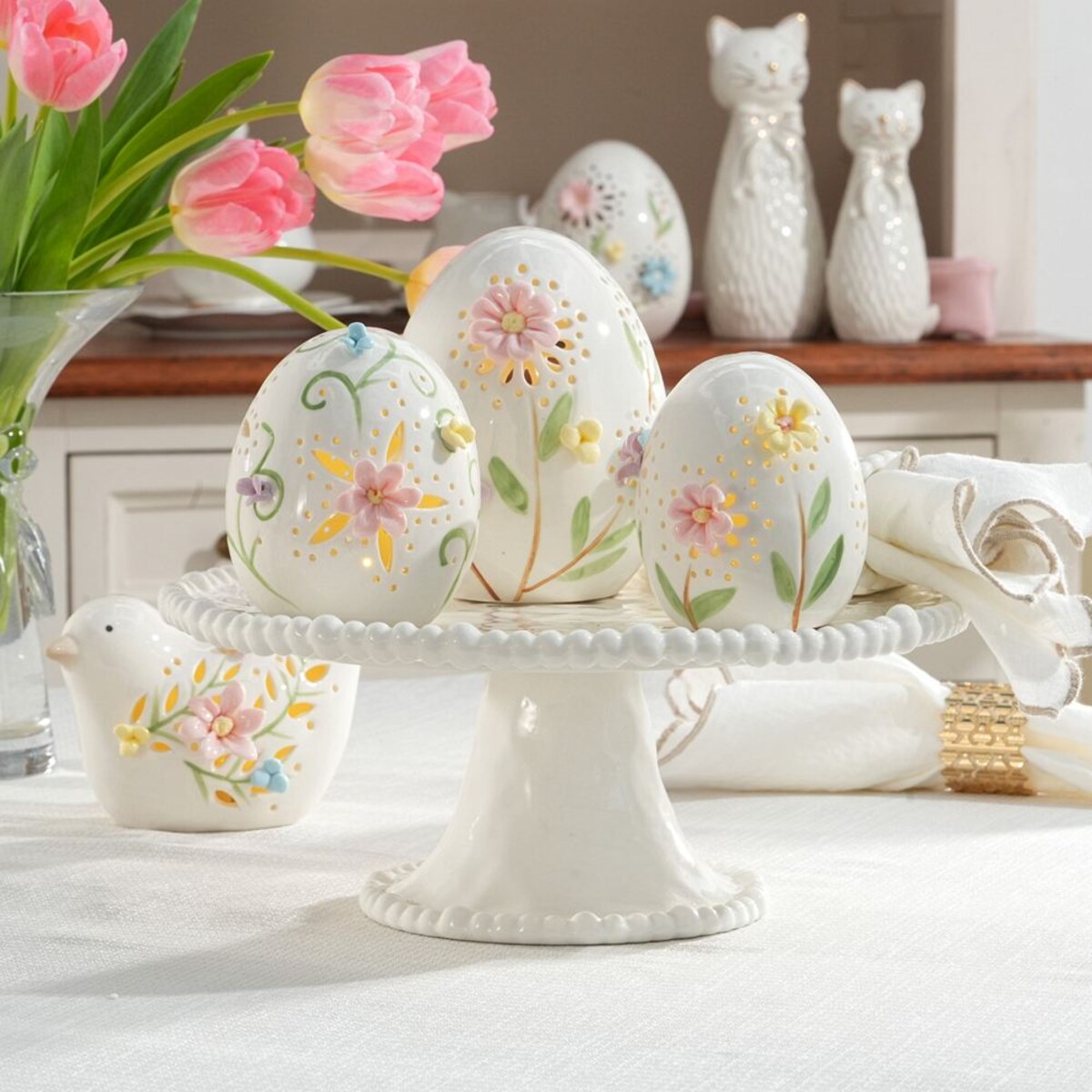 VILLA ITALIA Jajko wielkanocne porcelanowe 13 cm Lampion LED LAURA