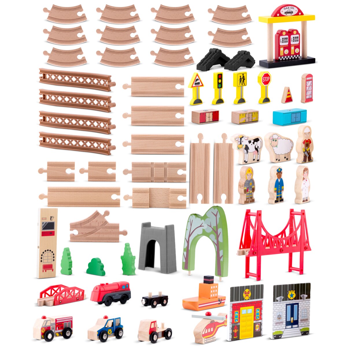 Kolejka drewniana miasteczko pociąg auta 100 szt. Ricokids