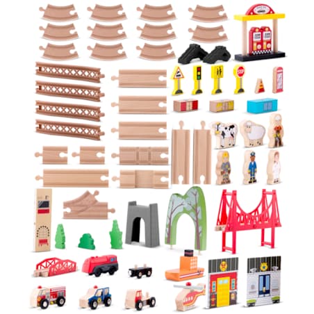 Kolejka drewniana miasteczko pociąg auta 100 szt. Ricokids