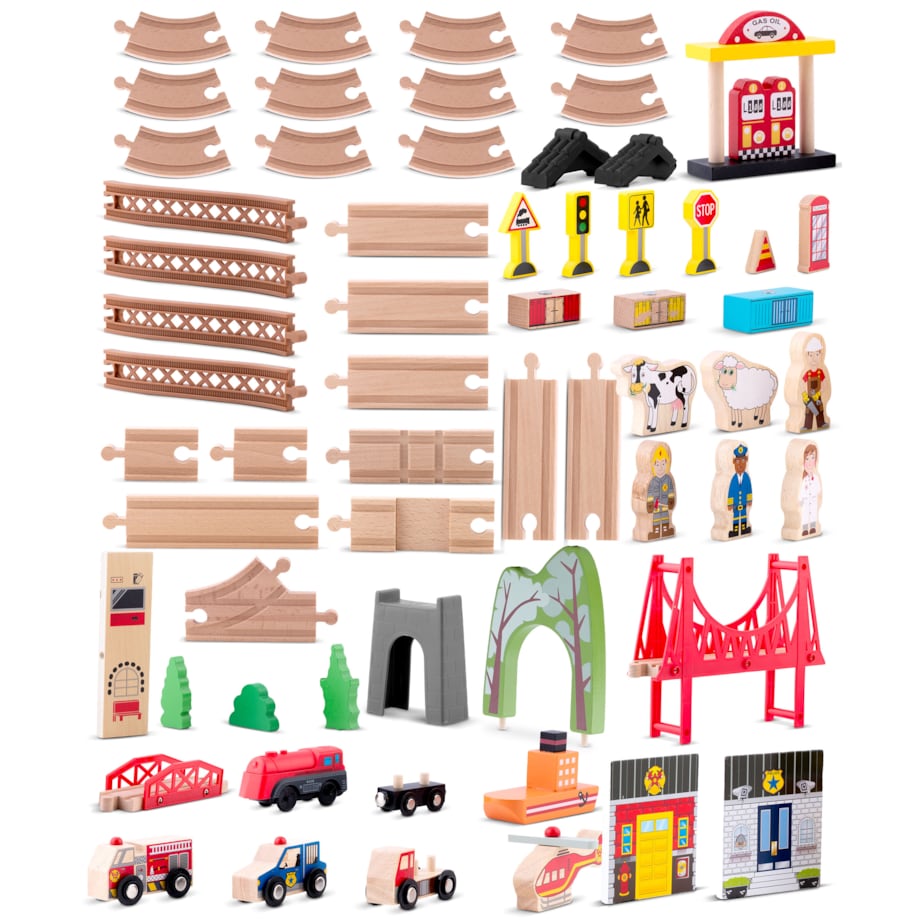 Kolejka drewniana miasteczko pociąg auta 100 szt. Ricokids