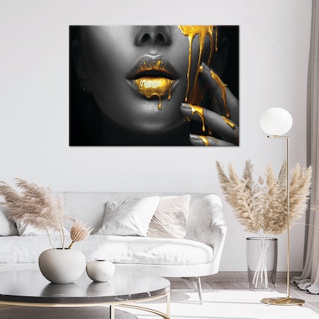 Abstrakcyjne Obrazy do sypialni salonu Złote Usta Kobieta Glamour 100x70 cm