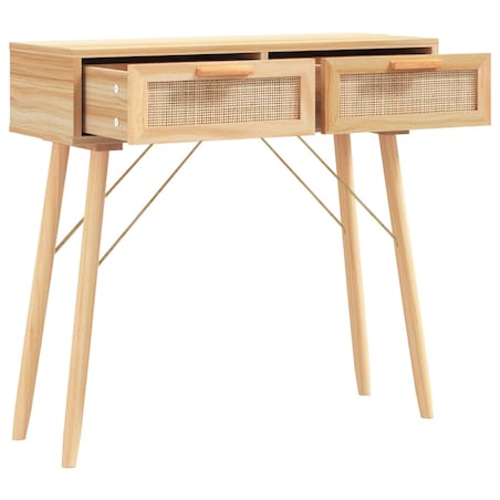 vidaXL Stolik konsolowy, brązowy, 80x30x75 cm, lita sosna i rattan