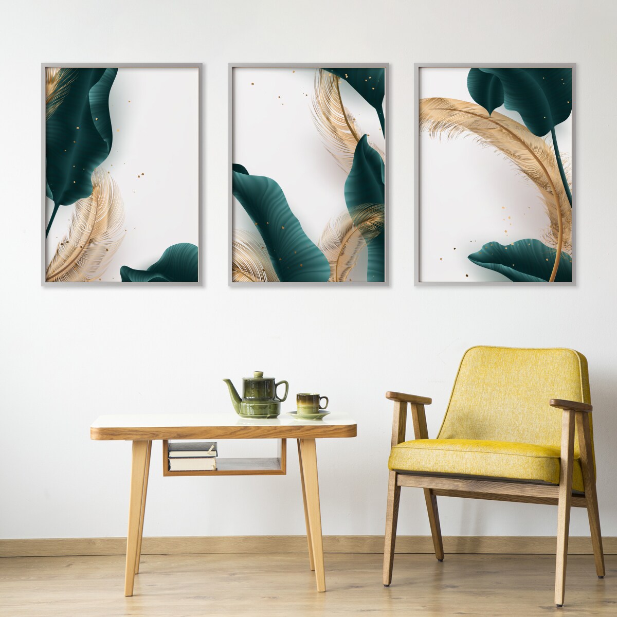 Zestaw 3x Plakat w Ramie Liście Natura 3D 60x80cm