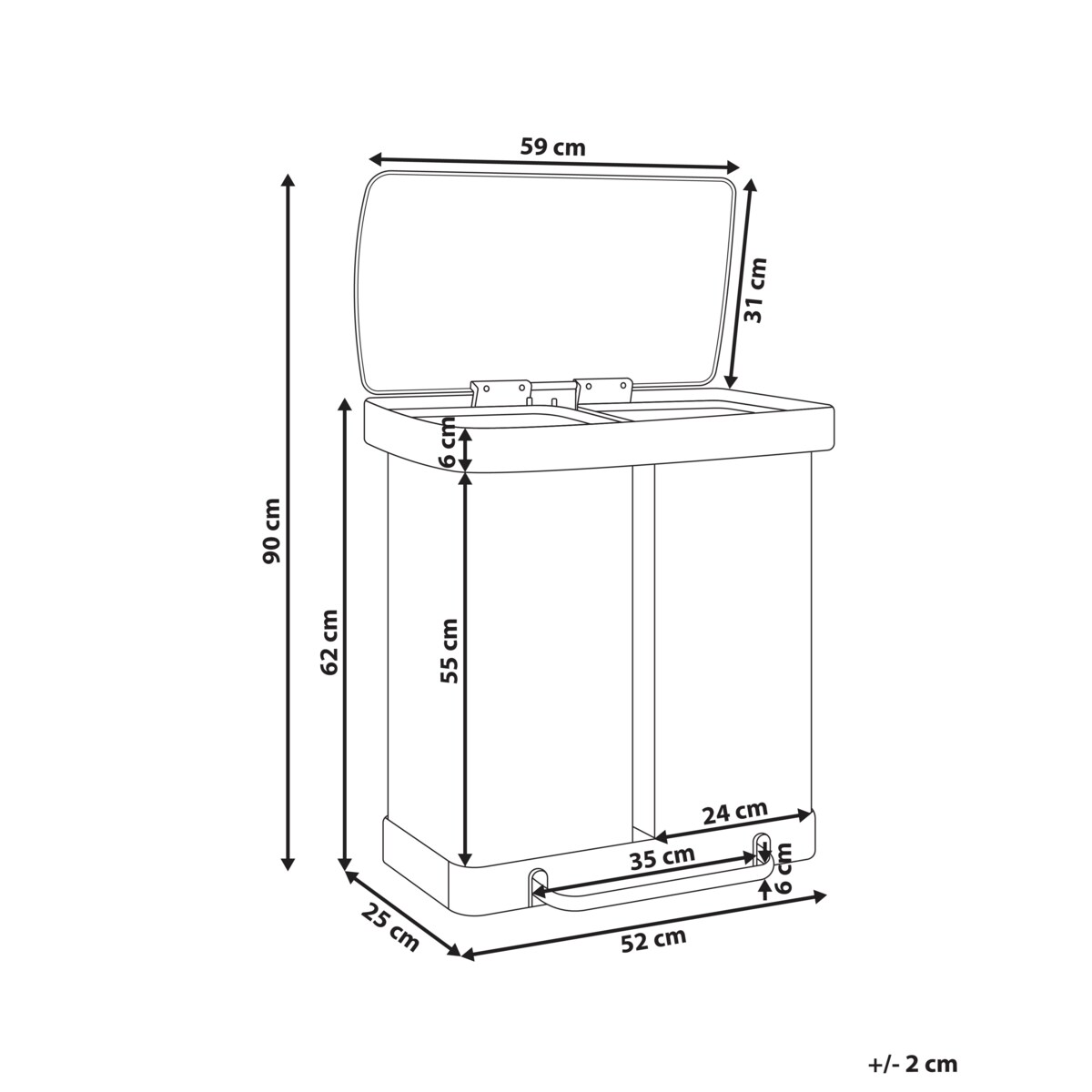 Kosz na śmieci z pedałem dwukomorowy 60 L ECOSORT Metal Biały