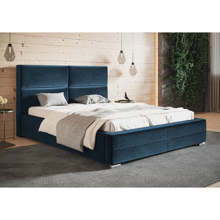 Łóżko tapicerowane 90x200 BEN 3 z pojemnikiem na pościel- granatowe