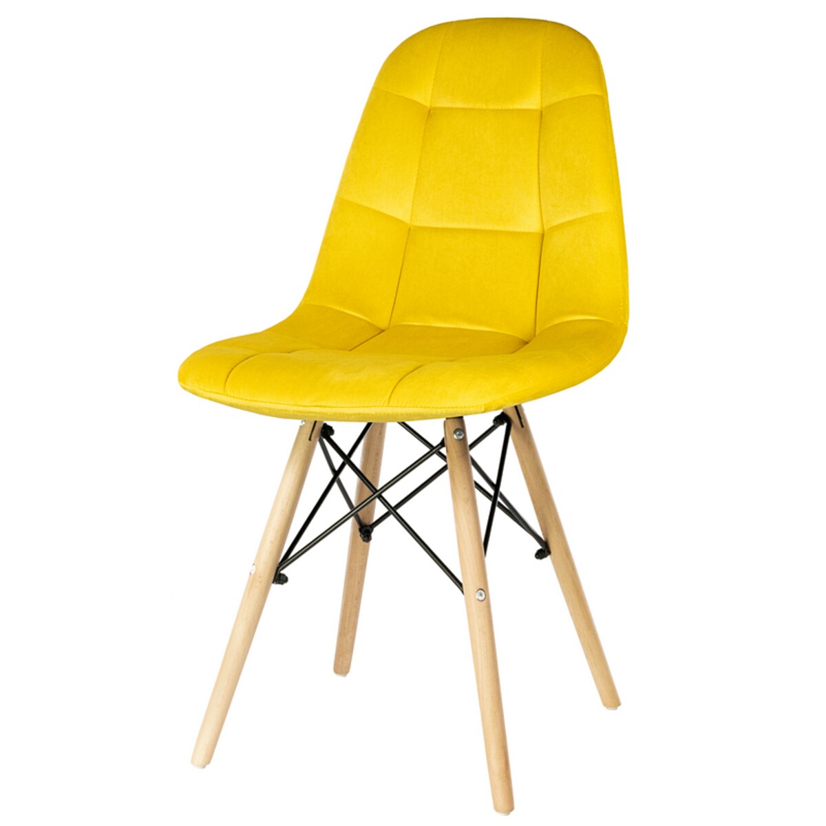 Krzesło tapicerowane welurowe skandynawskie żółte nowoczesne