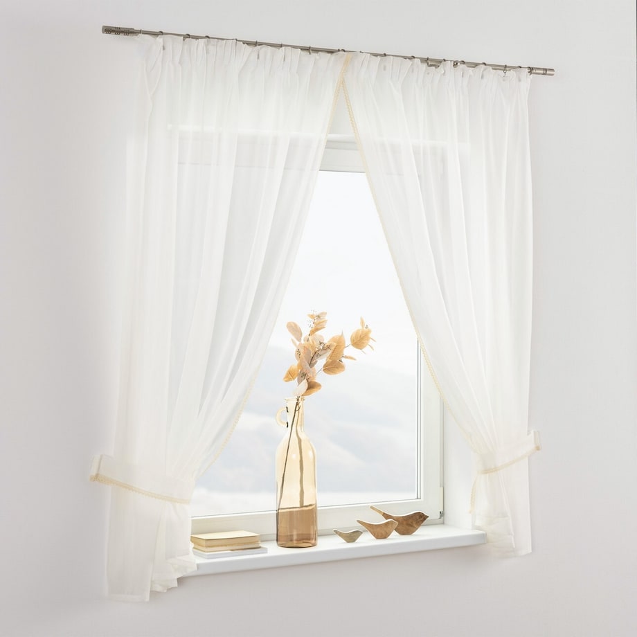 Firany z koronką Lily 2 szt. krótkie 140x170 ecru