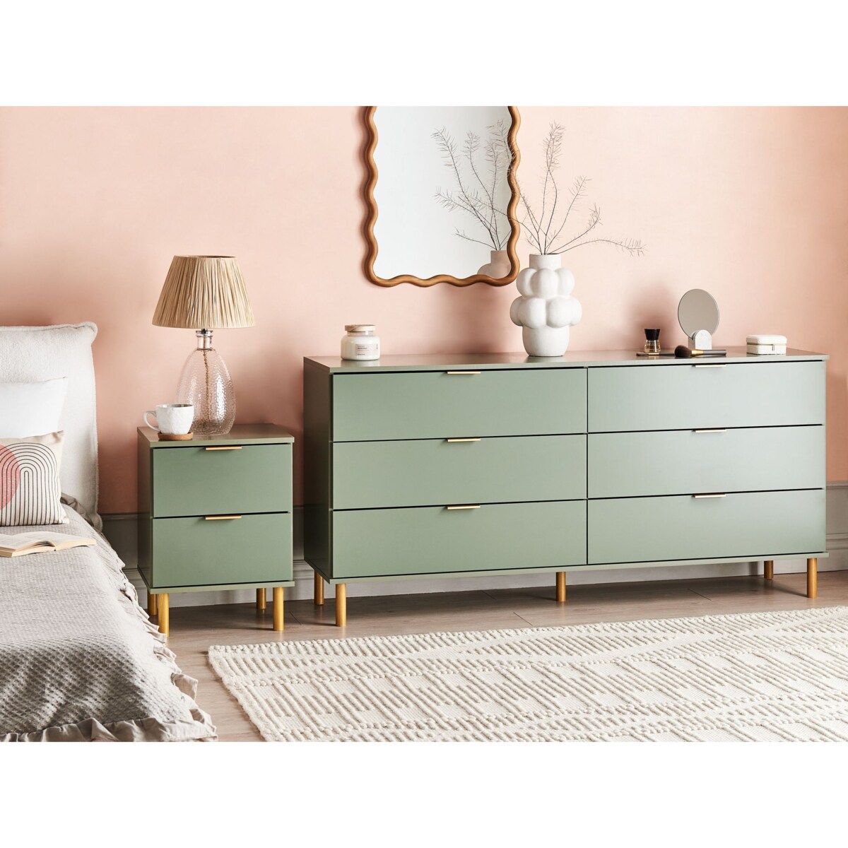 Szafka nocna 2 szuflady WALPOLE Zielony