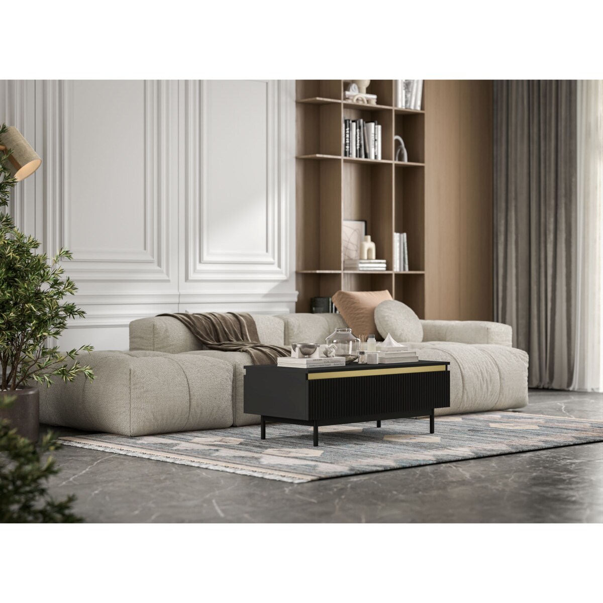 Stolik kawowy Glamour prostokątny elegancka ława Czarny Mat Czarny Stelaż 109 cm