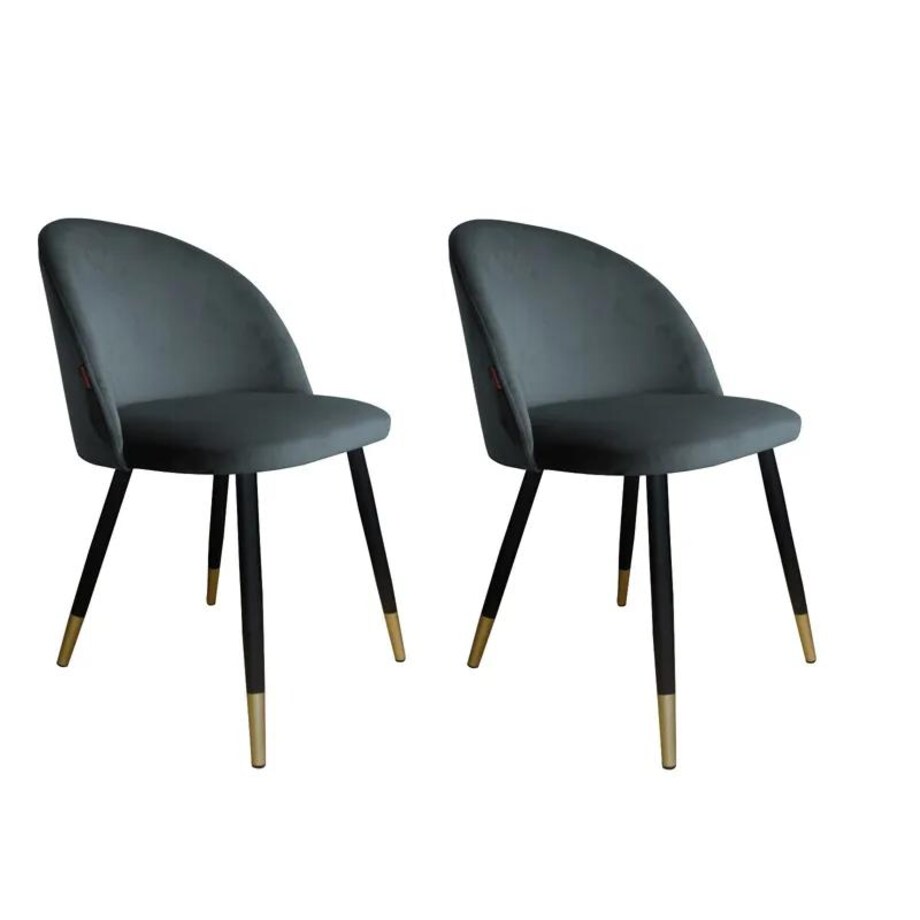 Zestaw krzeseł CLAUDINE 1 BL VELVET GOLD 2 szt ciemno szare