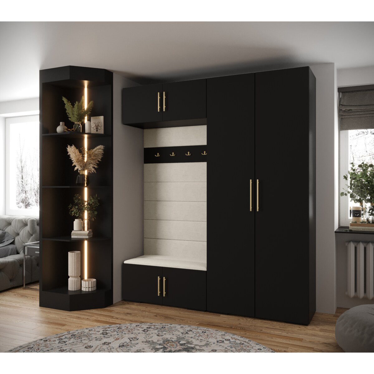 Garderoba do przedpokoju INOVA 3 Z18 czarny+złoty+manila02