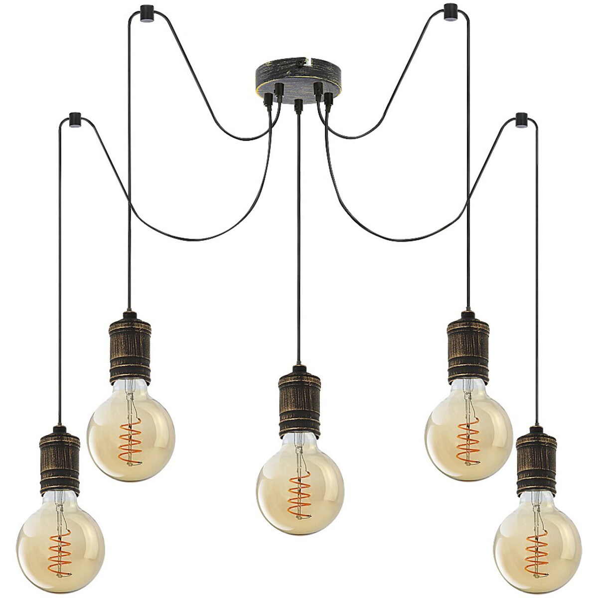 Wisząca lampa loft Fidel 3218 oprawki na żarówki pająk złoto antyczne