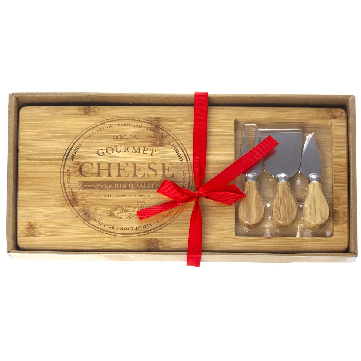 Bambusowa deska do serów i przekąsek + 3 noże