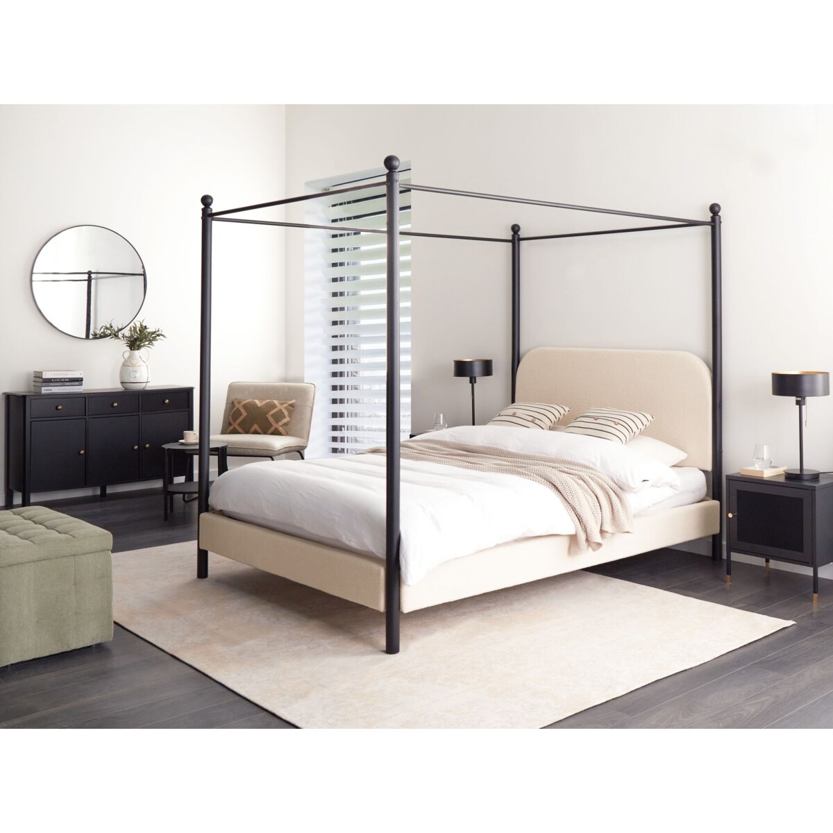 Łóżko z baldachimem Boucle DANNEMOIS 140 x 200 cm Beżowy