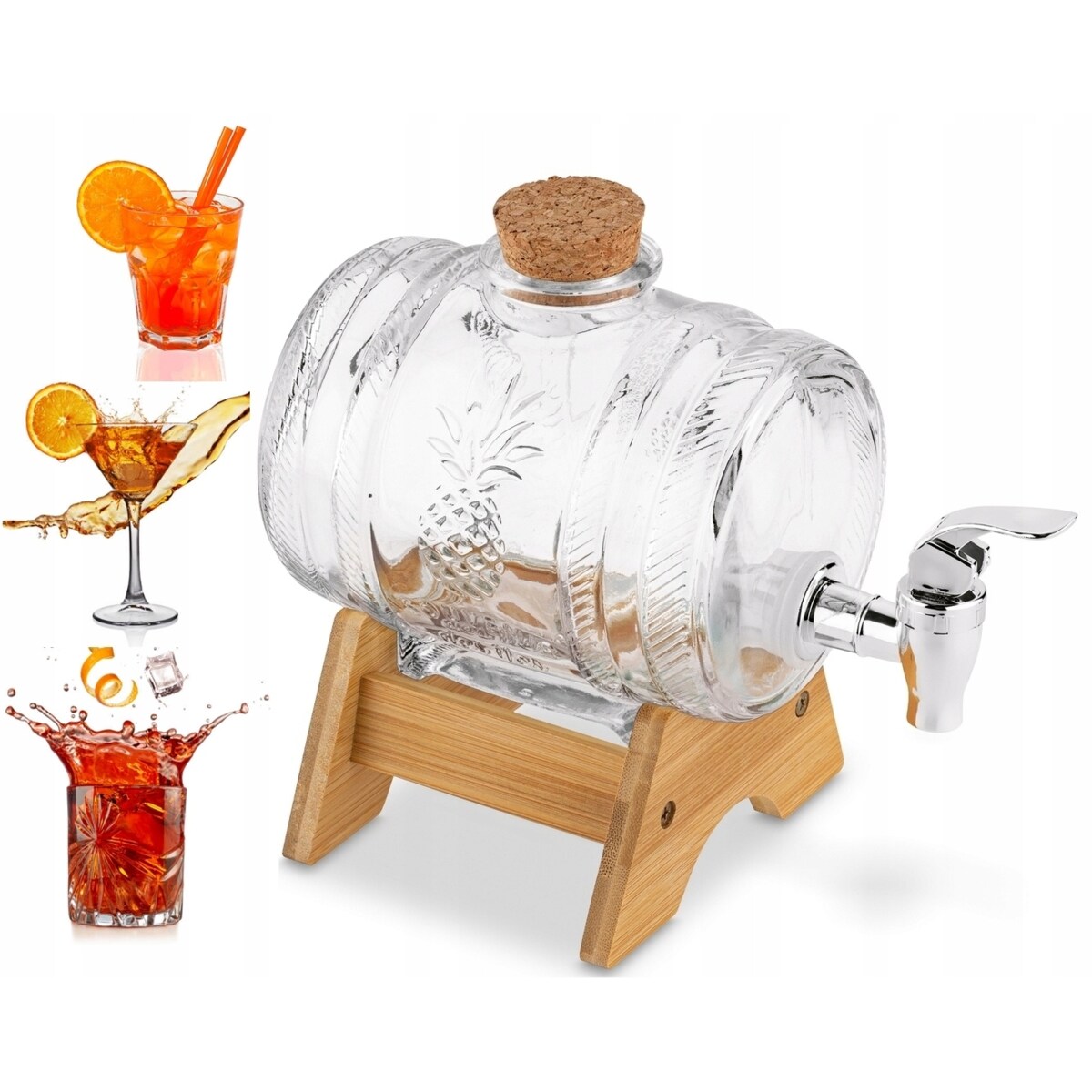 Słoik beczka z kranikiem stojakiem na alkohol soki napoje nalewki piwo 1L