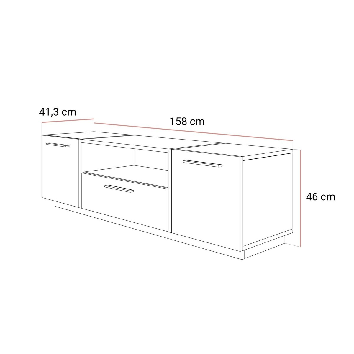 Szafka RTV ONYX kaszmir wysoki połysk 158 cm uchwyty