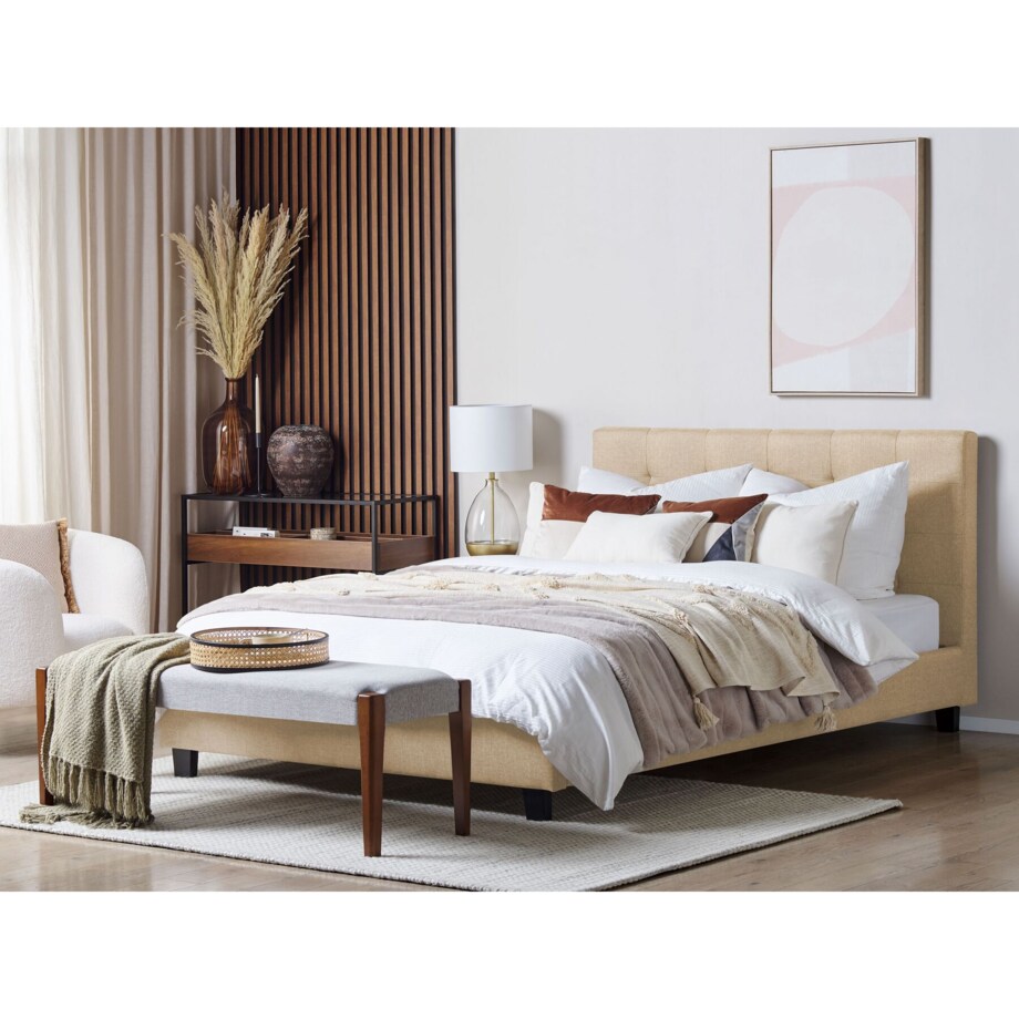 Łóżko tapicerowane 180 x 200 cm beżowe LA ROCHELLE