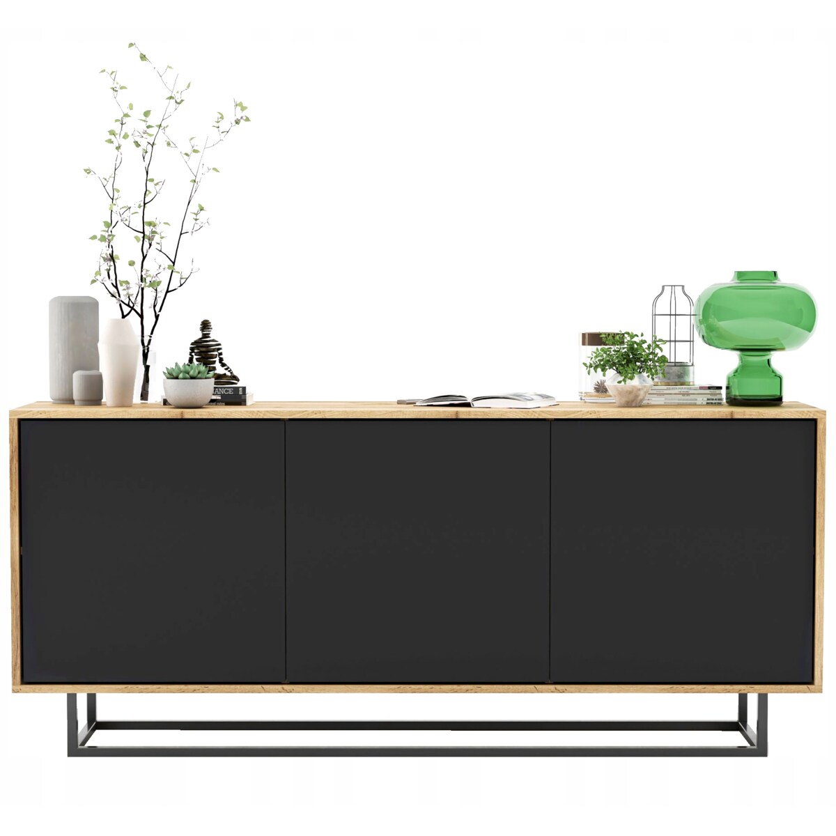 Komoda Loft Szafka RTV Industrialna Dąb Wotan Czarny MAT 168 cm