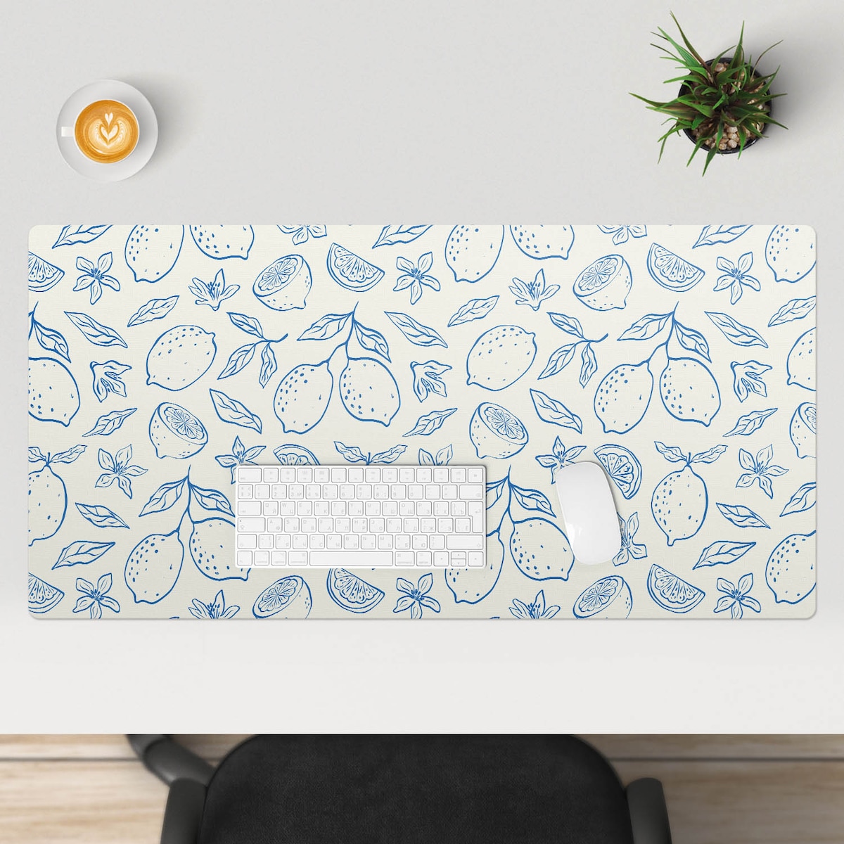 Niebieska mata na biurko Cytrynowy wzór retro, 100x50 cm