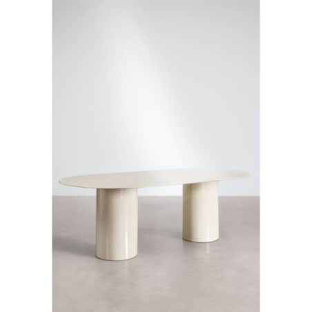 Stół do jadalny 220x110 cm ze szkła hartowanego i MDF Asgri, kremowy
