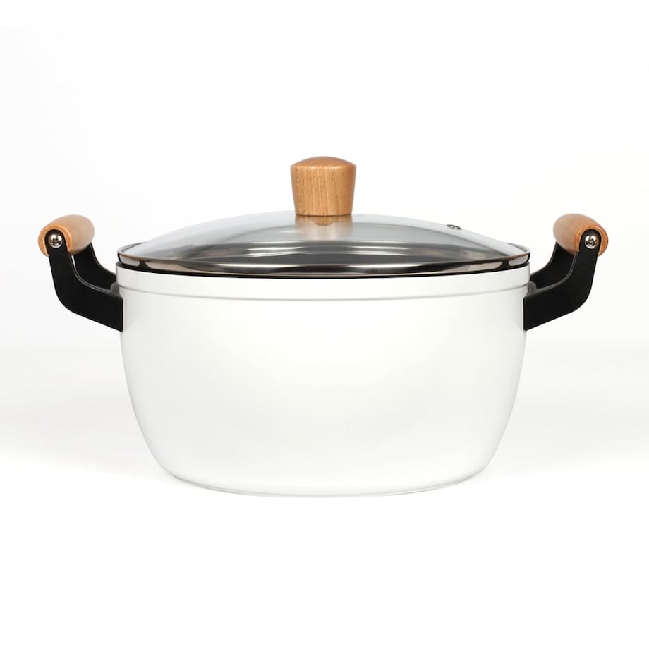 Livoo Garnek z drewnianymi uchwytami, 24 cm, 5 L, biały