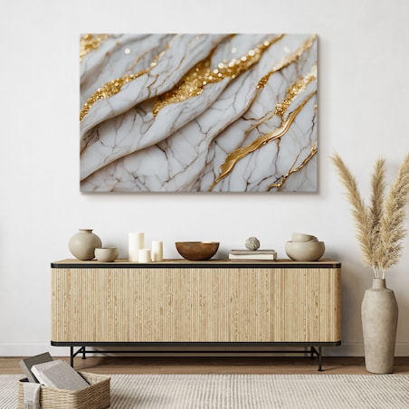 OBRAZ DO SYPIALNI BIAŁY NOWOCZESNY MARMUR ELEMENTY ZŁOTA 40x30cm