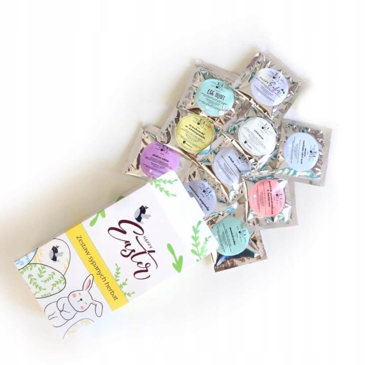 Zestaw herbat sypanych liściastych HAPPY EASTER 10 różnych smaków - prezent upominek paczka box na Wielkanoc Zajączka dla kobiety faceta
