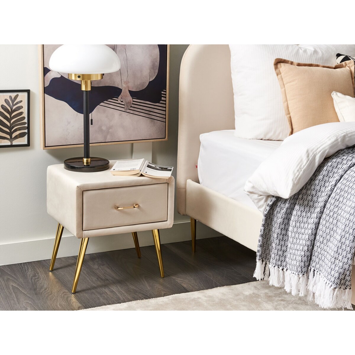 Szafka nocna welurowa jasnobeżowa FLAYAT