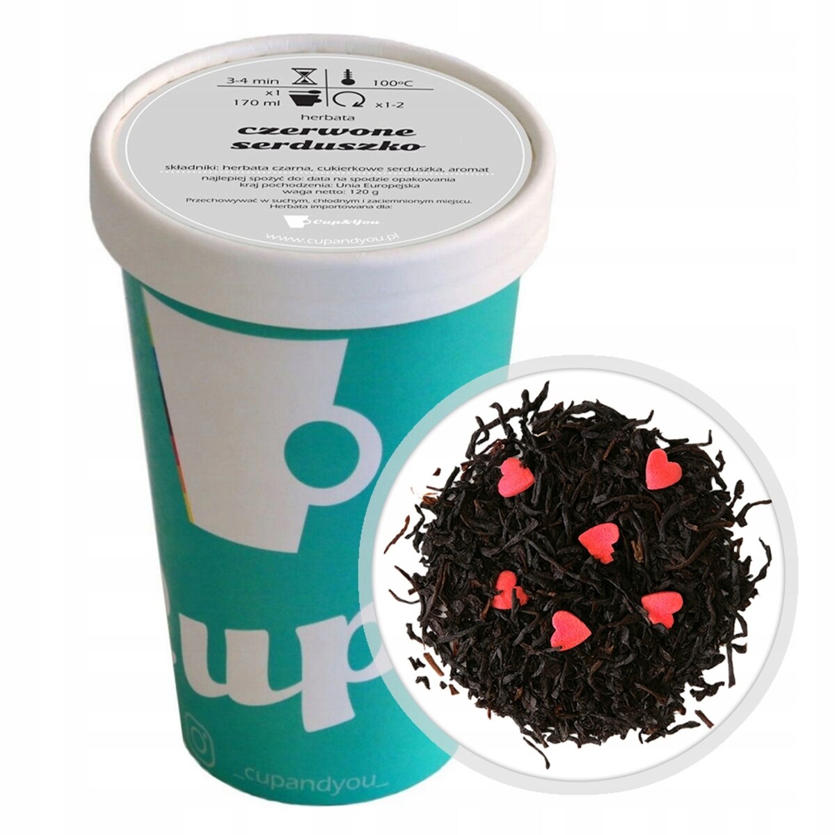 Herbata czarna CZERWONE SERDUSZKO cukierkowe serduszka sypana premium 120g - herbata liściasta sypana mieszanka napar susz