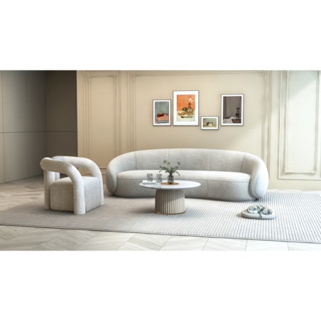 Nowoczesny złoty stolik kawowy okrągły plisowany Premium Blanka z kamiennym blatem o wzorze marmuru 80x80x37