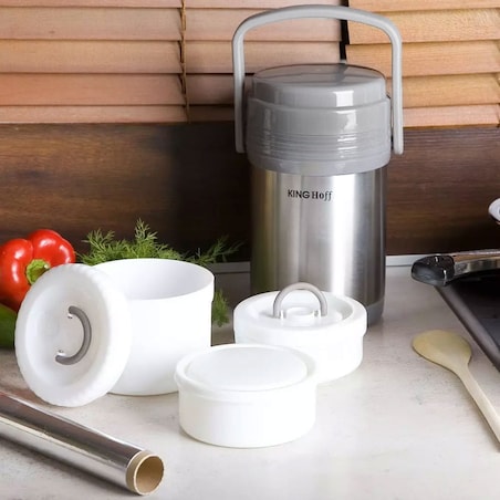 Termos obiadowy 1.5L stalowy z 3 pojemnikami KINGHOFF