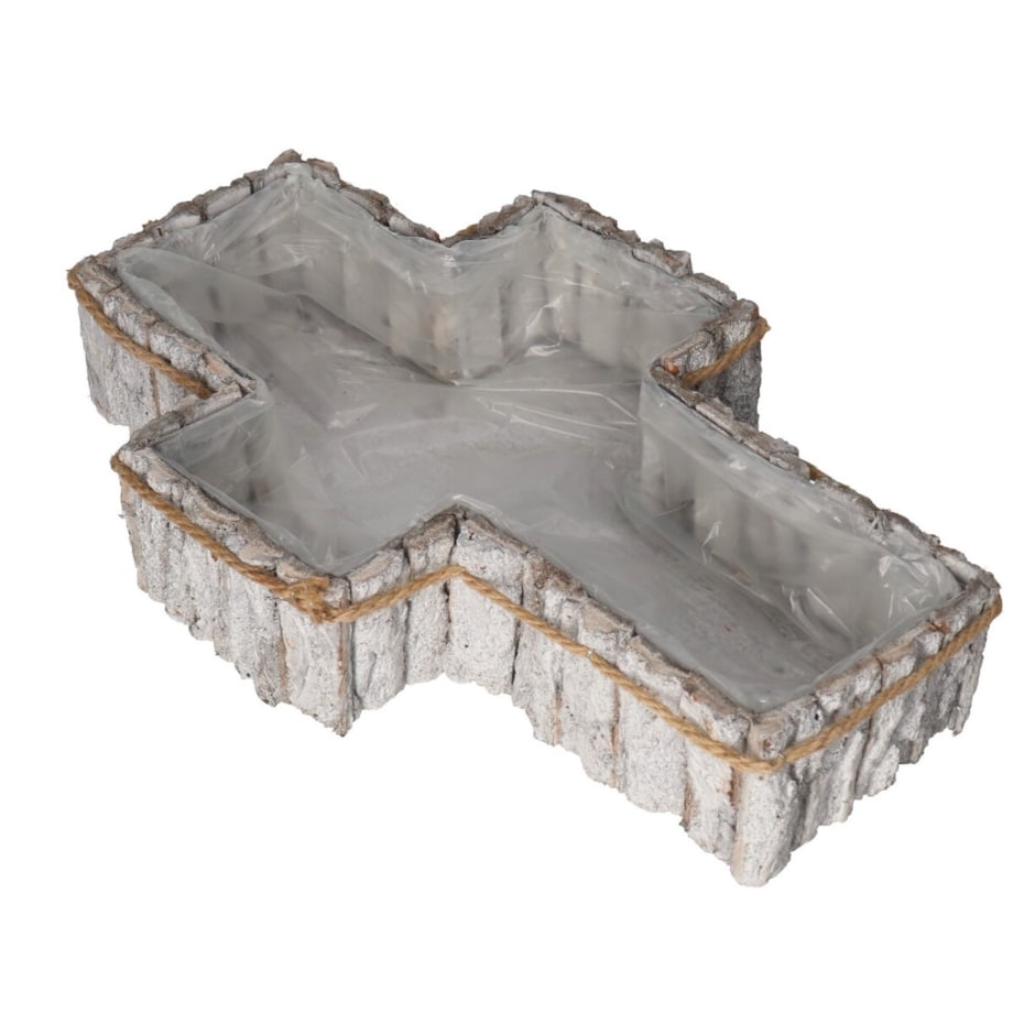 Doniczka Osłonka Drewniana Kora Krzyż Na Grób Ozodba