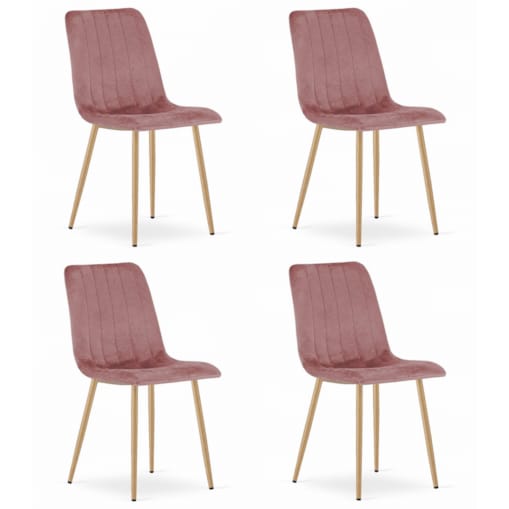 Krzesło Do Jadalni Kuchni Salonu Lava - Różowy Aksamit / Nogi Kolor Drewna X 4
