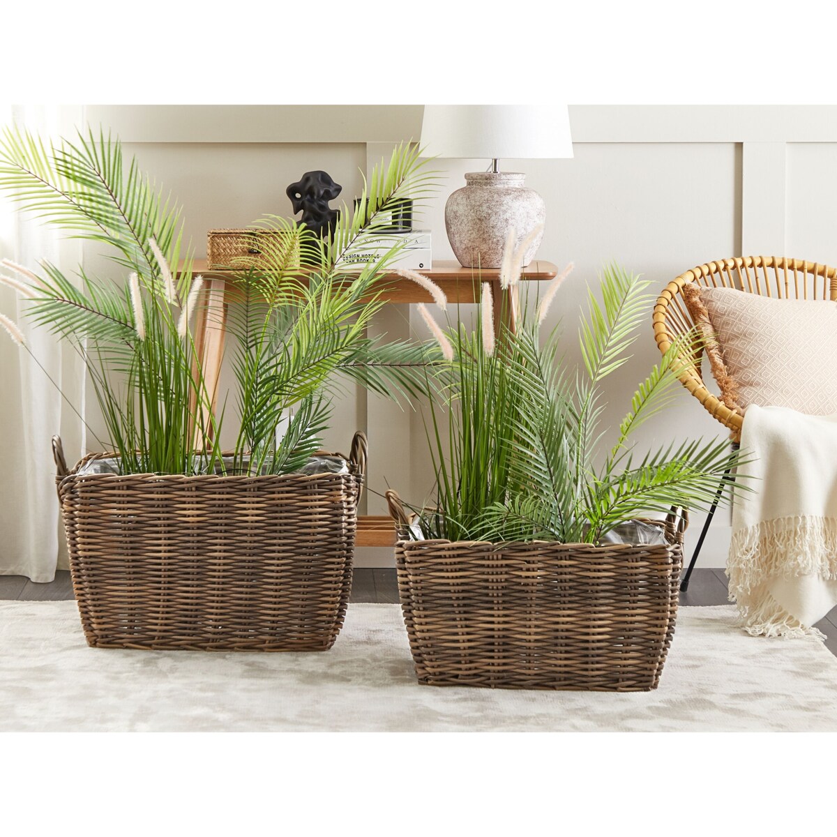Zestaw 2 koszy na kwiaty z technorattanu brązowy ORMOS