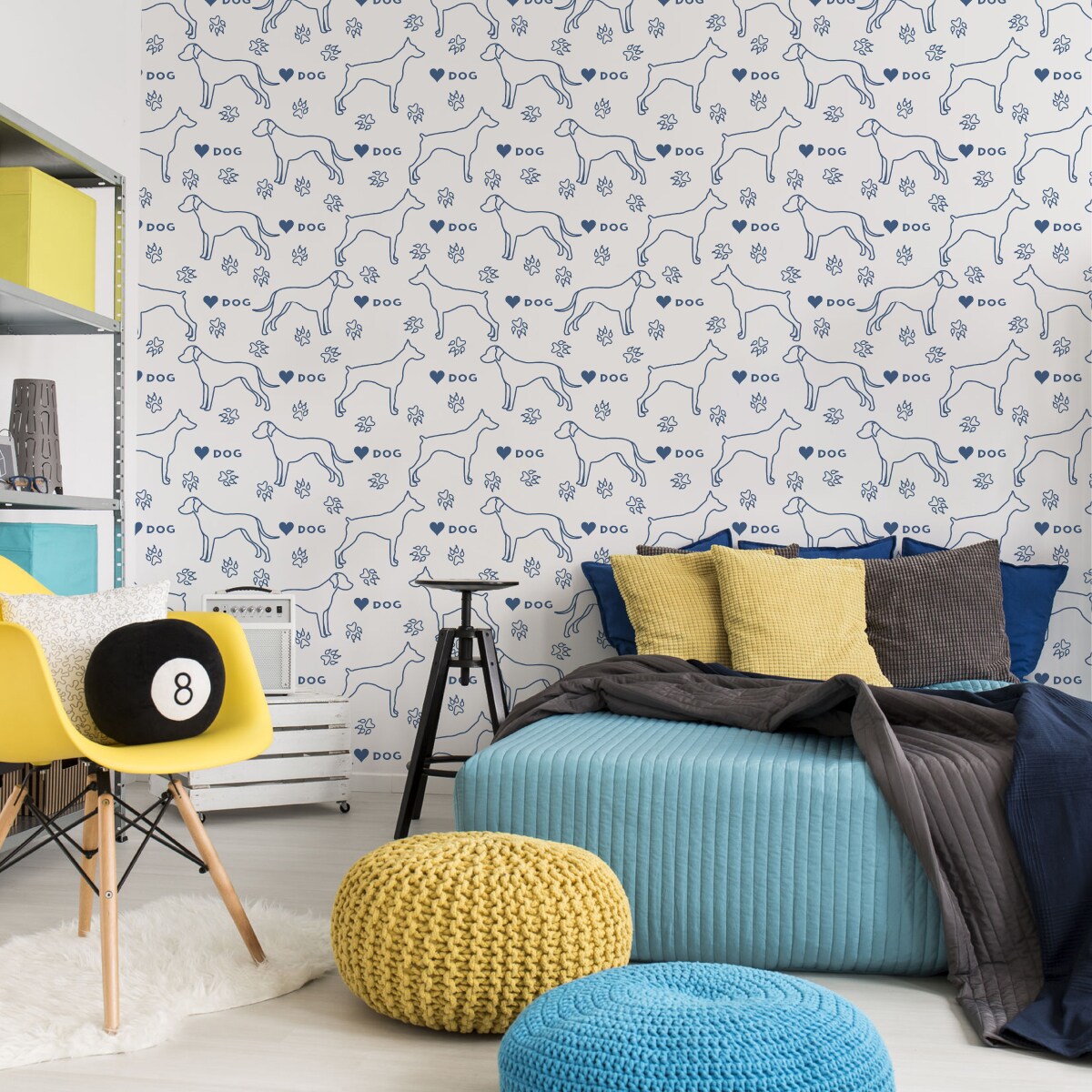 Tapeta Dla Dzieci Sylwetki Psów NAPISY Serca Łapki