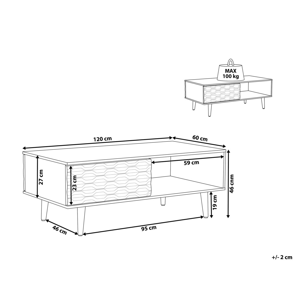 Stolik kawowy z szufladą jasne drewno z białym SWANSEA