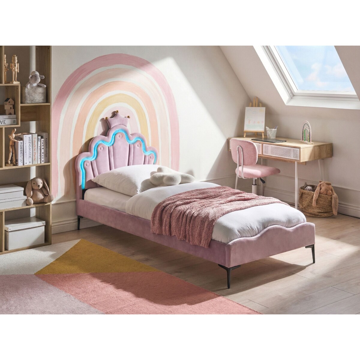 Łóżko dziecięce Korona Welur RUBIAN 90 x 200 cm Z LED Fioletowy