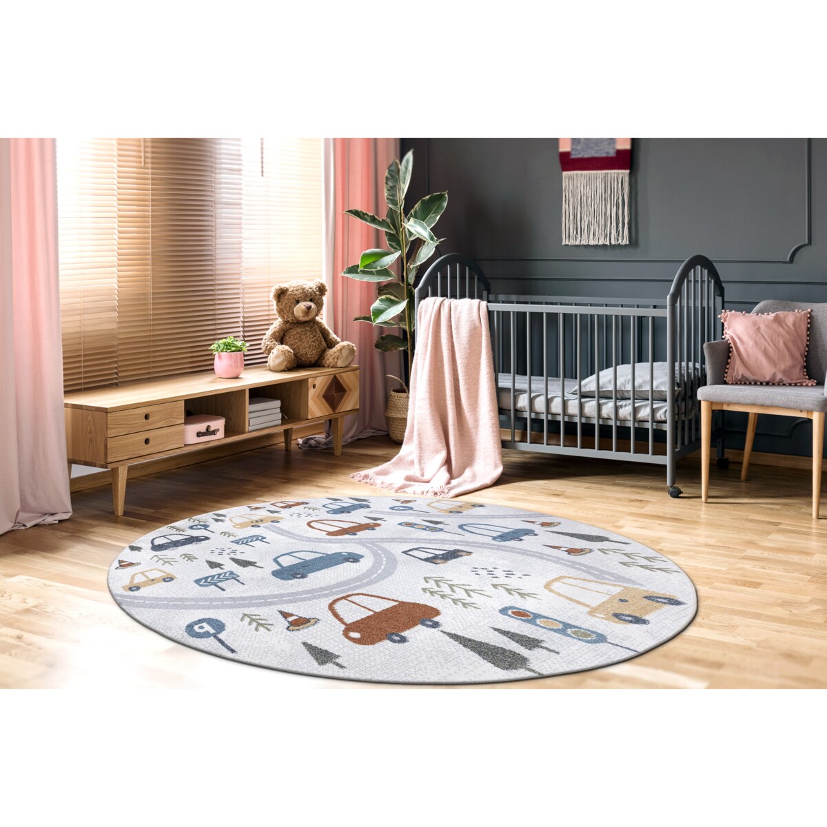 Dywan BONO 8436 koło Auta, ulica kremowy / koło 120 cm