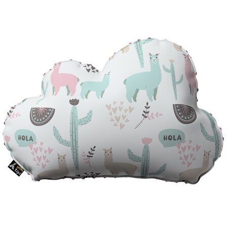 Poduszka Soft Cloud z minky, pastelowe lamy na jasnoszarym tle, 55x15x35cm, Magic Collection