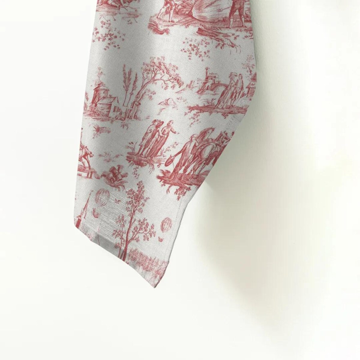 Lniany ręcznik kuchenny - Czerwony Toile de Jouy