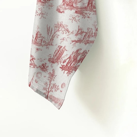Lniany ręcznik kuchenny - Czerwony Toile de Jouy