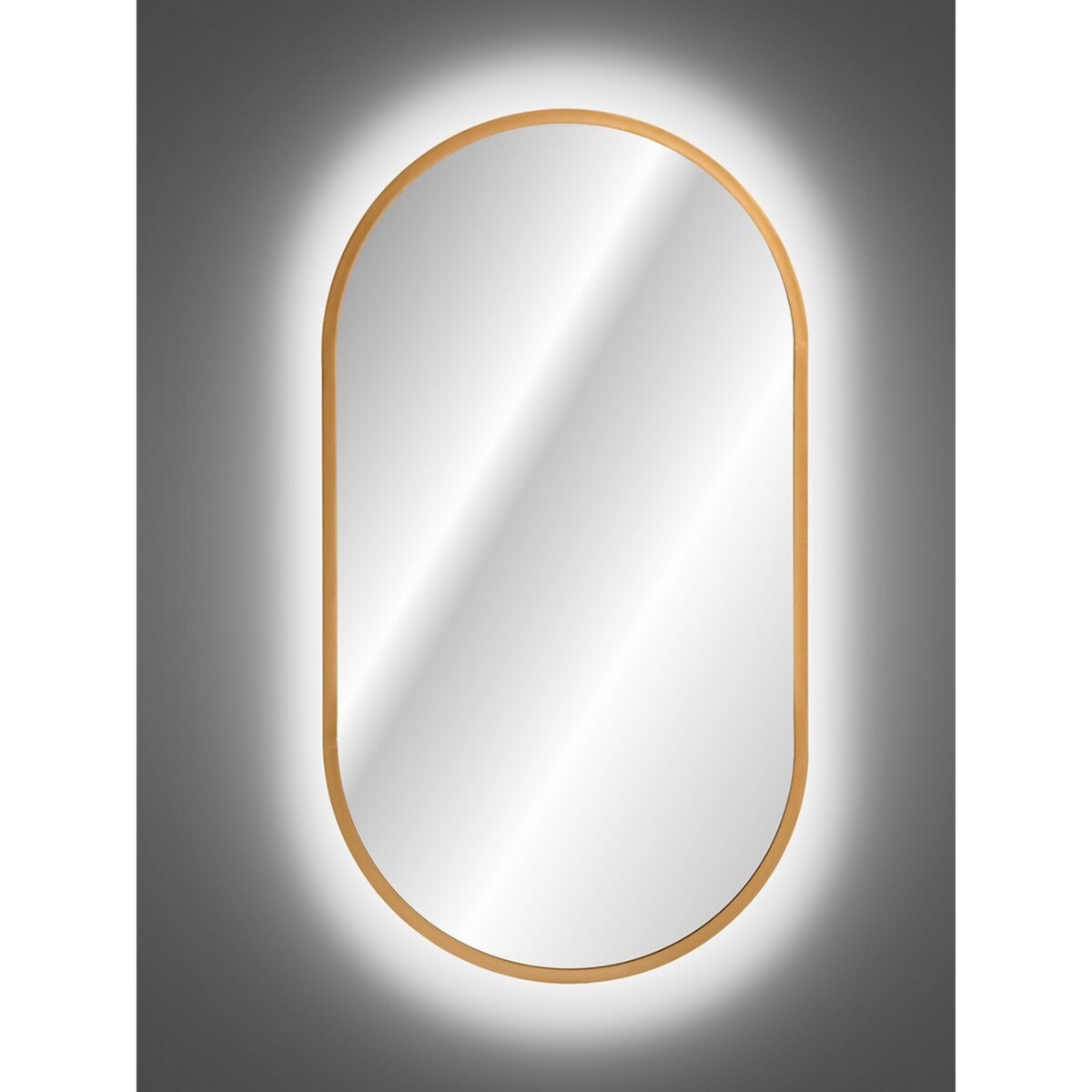 Owalne lustro LED ze złotą ramą - Jupiter