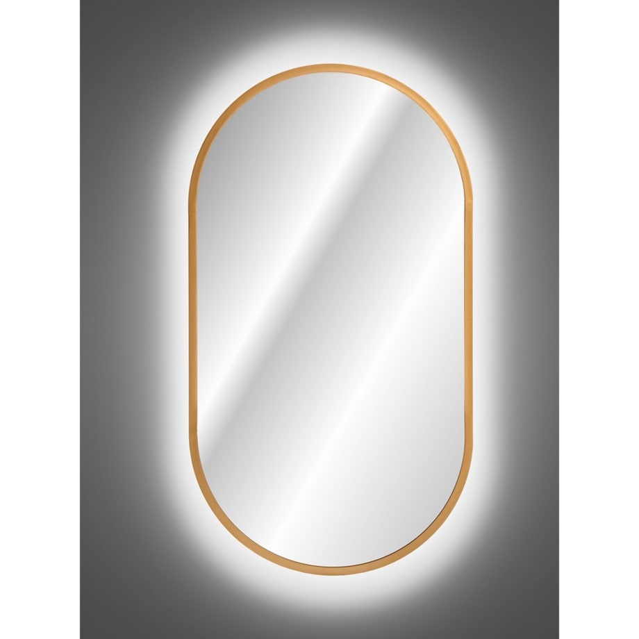Owalne lustro LED ze złotą ramą - Jupiter