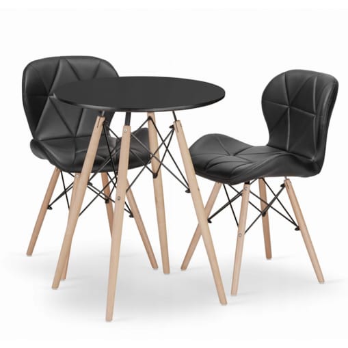 Zestaw Stół+ 2 Krzesła Czarne Do Jadalni Kuchni Salonu Biura Okrągły Czarny